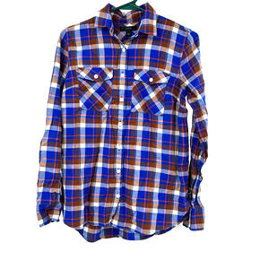 J. Crew size 00 blue brown‎ red plaid flannel button up long sleeve shirt blouse